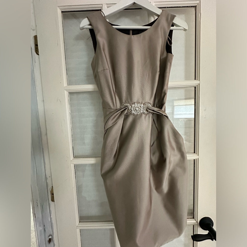 Taupe champagne colored cocktail dress